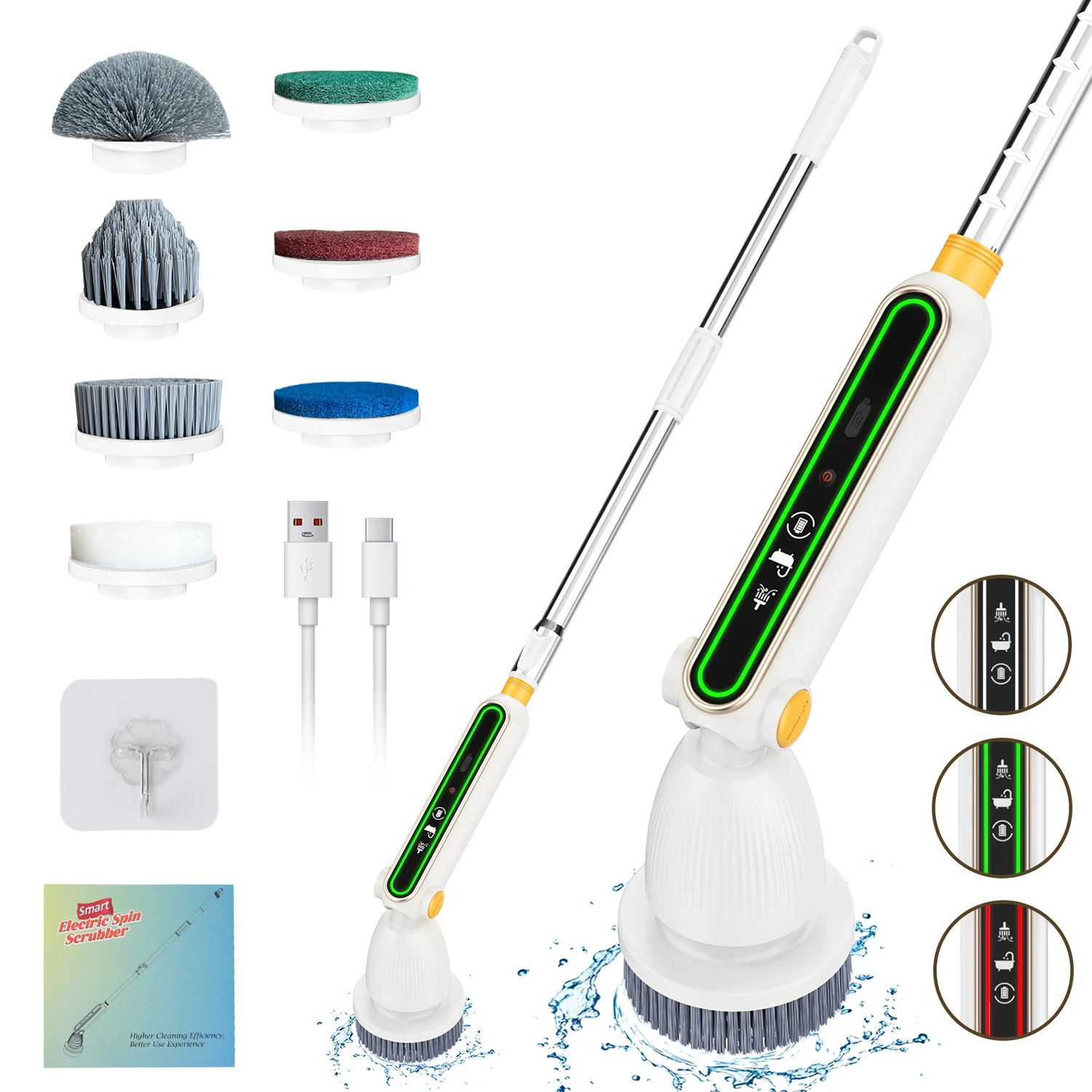 Electric Cleaning Brush Multifunctional Electric Spin Scrubber Adjustable And Retractable Handle Smart Electric Cleaning Brush