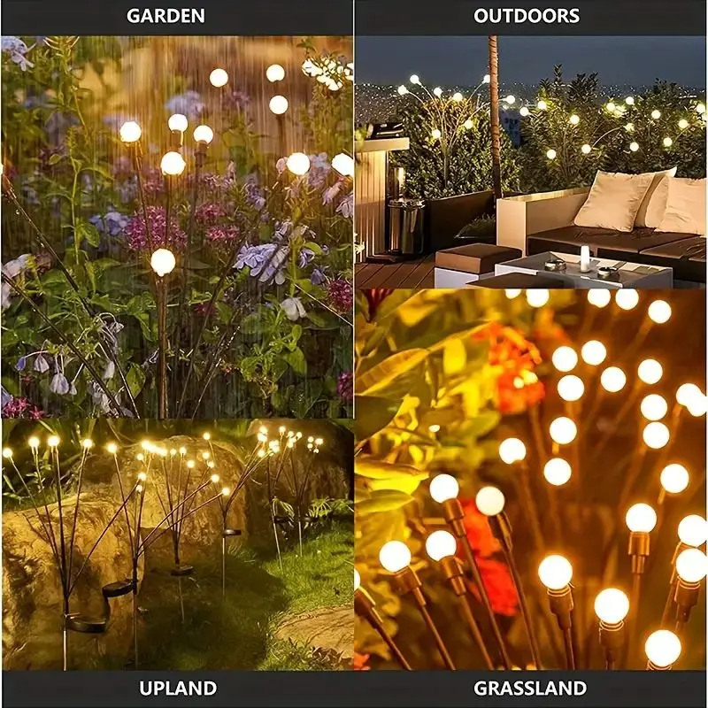 6/8 LEDs Solar Garden Lights Outdoor Waterproof Firefly Lamp Fairy Lights Patio Pathway Ground Lawn Christmas Decorations 2024