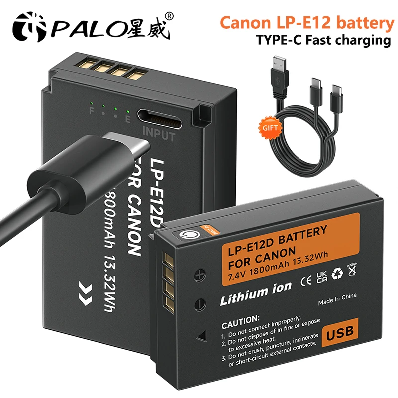 

PALO 1-4pcs LP-E12 LPE12 LP E12 Battery with Type-C Input Port for Canon EOS M M10 M50 M100 100D Kiss X7 Rebel SL1 DSLR Camera