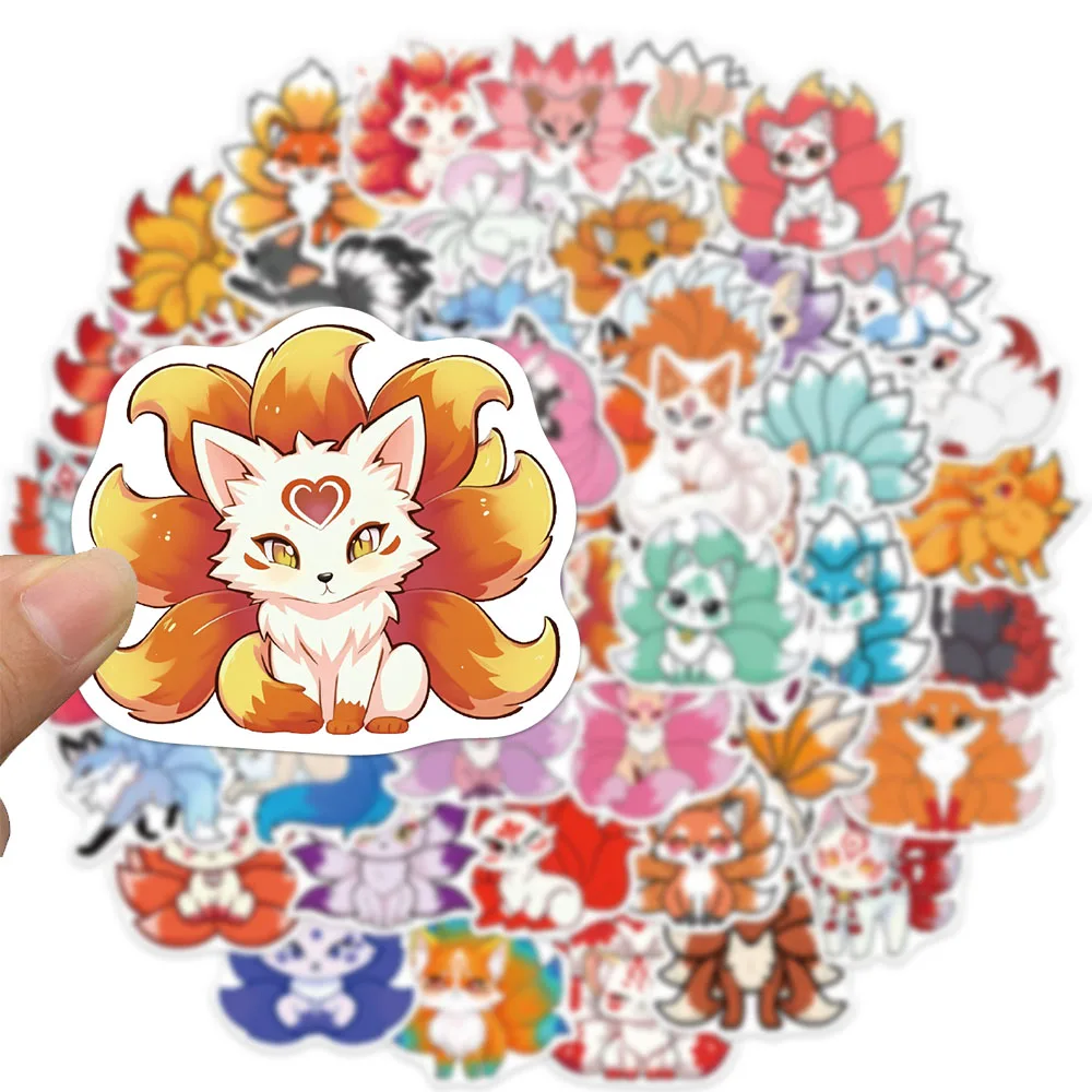 50 Pezzi Adesivi Decorativi con Volpe a Nove Code, per Chitarra, Laptop, Valigie, Cover per Telefono, Impermeabili