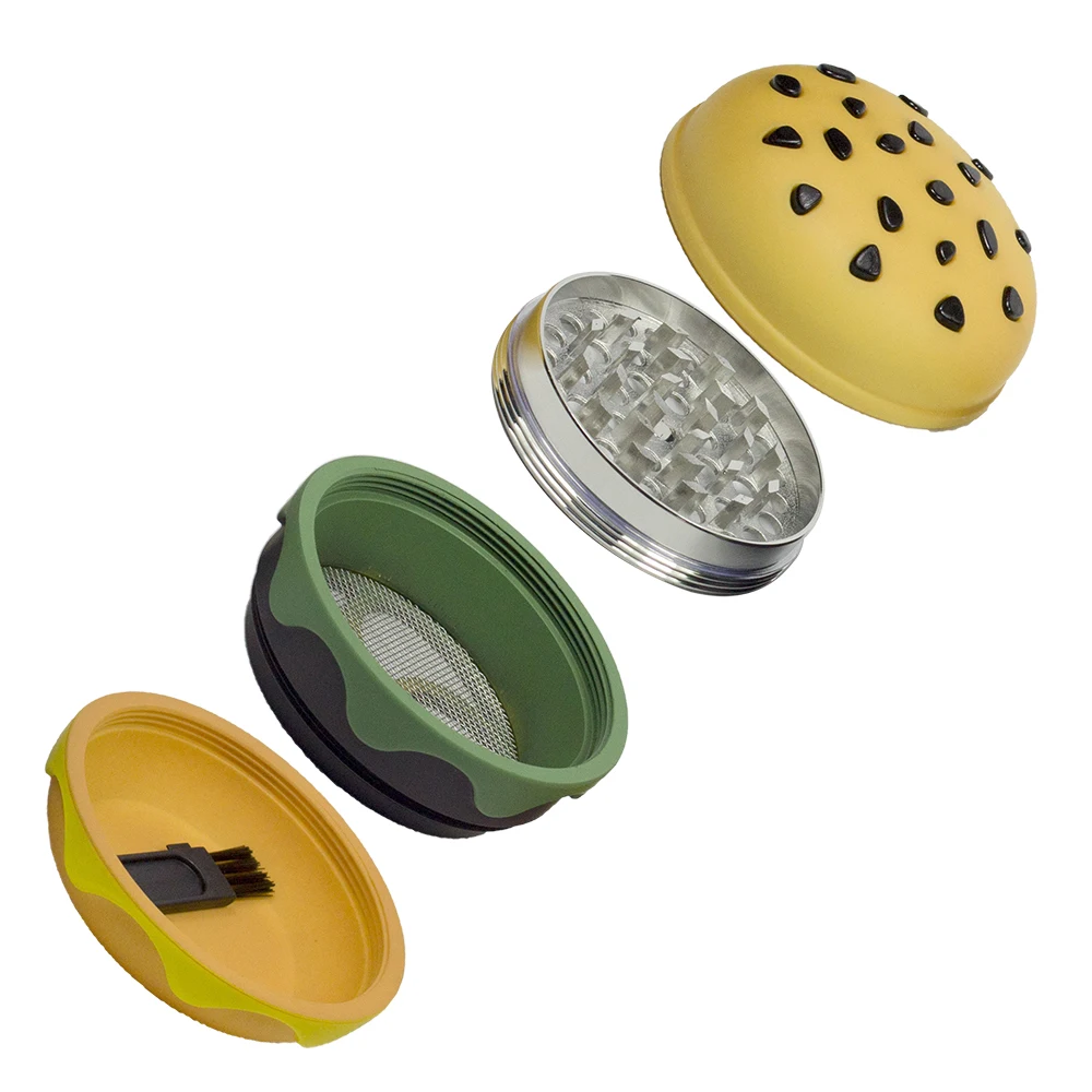 4-Layer Metal Spice Herb Grinder Creative Burger Design Manual Tobacco Crusher Gift for Friends Perfect for Valentine's Day  Birthday