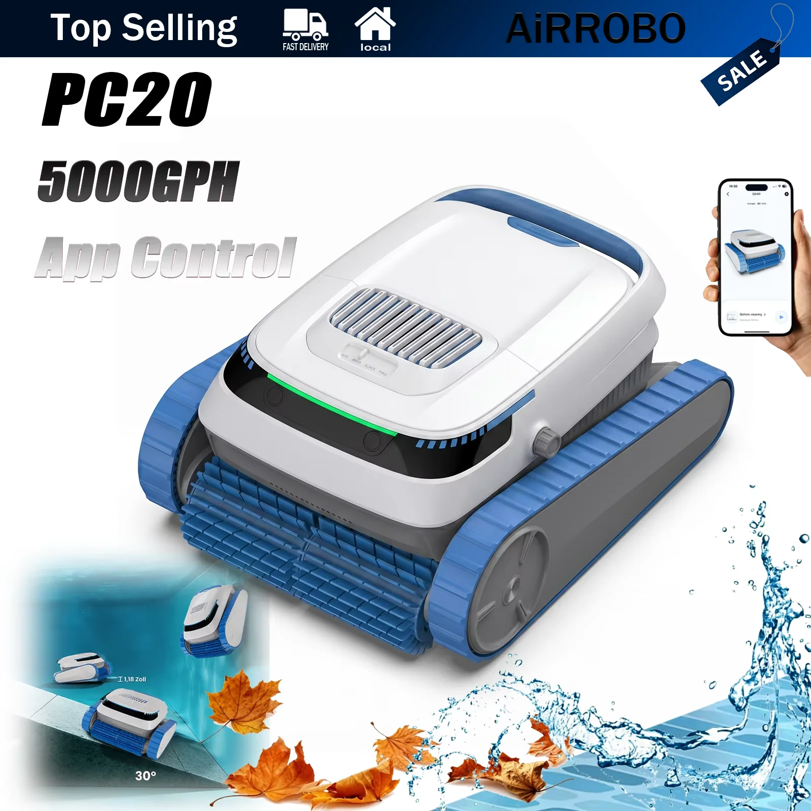 AiRROBO PC20 Cordless Robotic Pool Cleaner Smart App Control 2H Runtime, Strong Suction Wall Climbing Self-Parking IP68 Waterpro