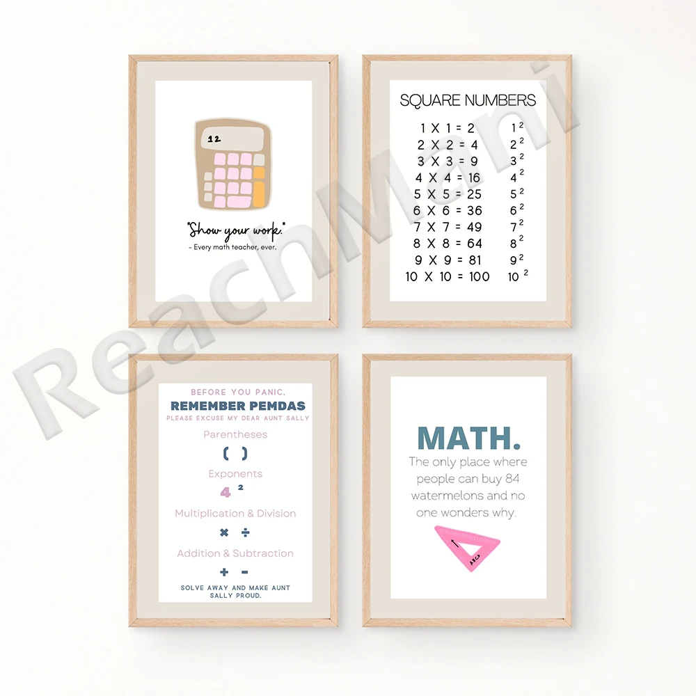 

Education Math Poster, Fractions, PEMDAS, Middle School, Learning Poster Canvas Painting Nordic Printing Pictures Classroom Deco