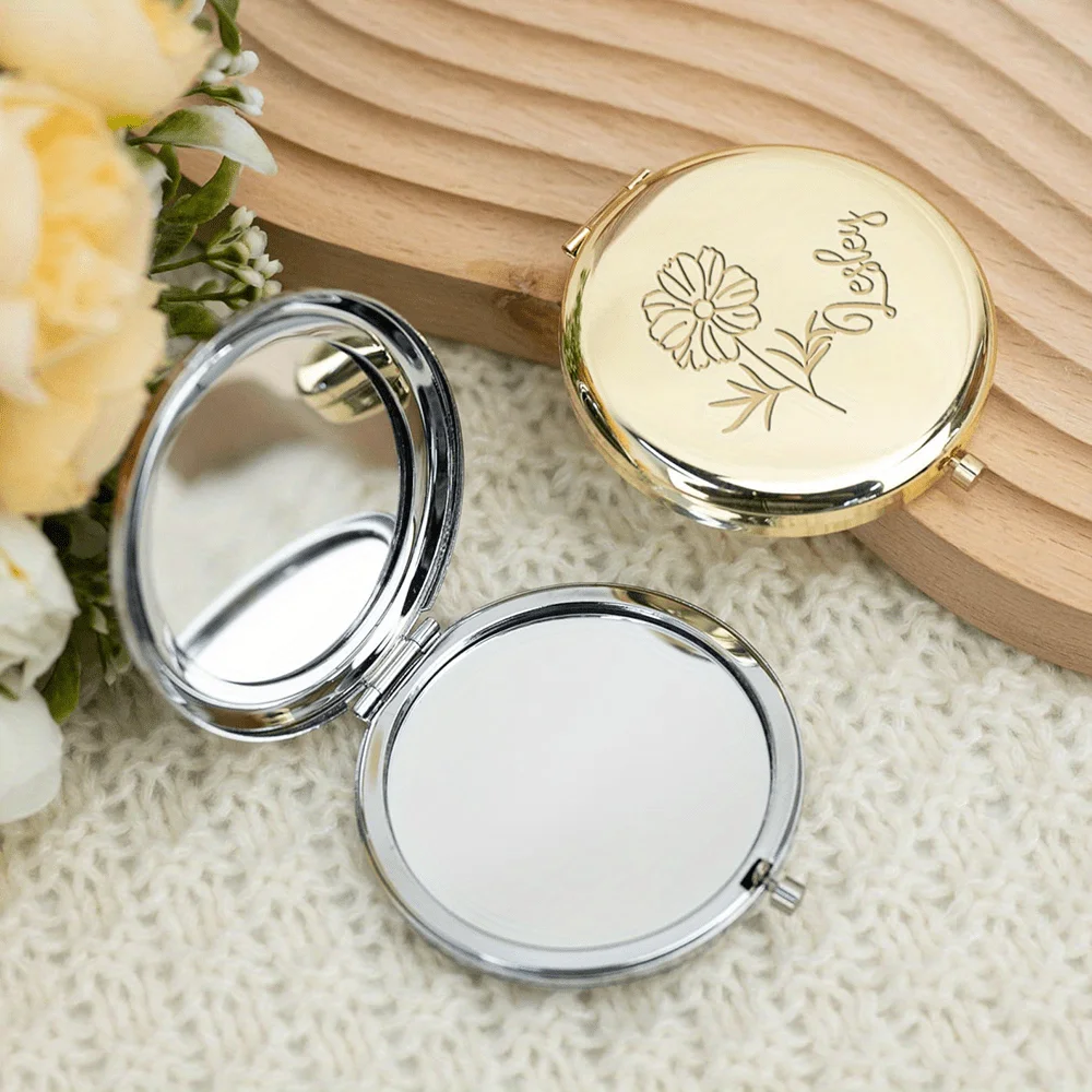 Custom Engraved Birth Flower Compact Pocket Mirror, Bridesmaid Wedding Favor, Perfect Gift for Mother’s Day and All Seasons view 5