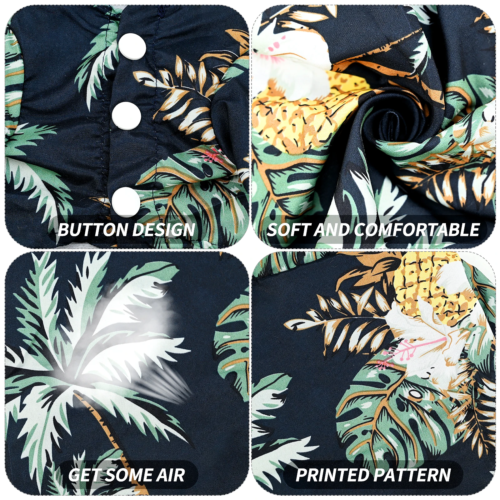 Hawaiian Dog Shirts Pet Summer Flower Pineapple Shirt for Small to Medium Puppy Dog Cat (XL, Black)