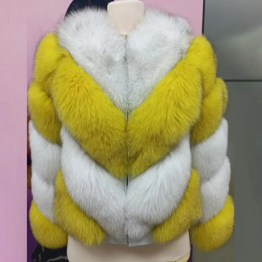 Winter New Real Fox Fur Coat Round Collar High Quality Casual Women Genuine Fox Fur Jacket Luxury Woman Natural Fur Overcoats