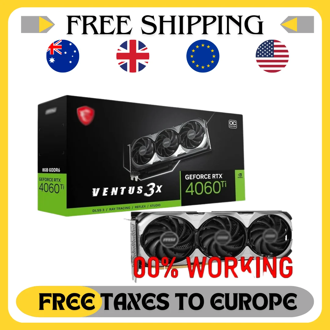 2024 USED RTX 4060 TI VENTUS 3X 8G OC Graphics Card GDDR6 8GB Video Cards GPU 128Bit NVIDIA RTX 4060TI 8G PCIE4.0 Core