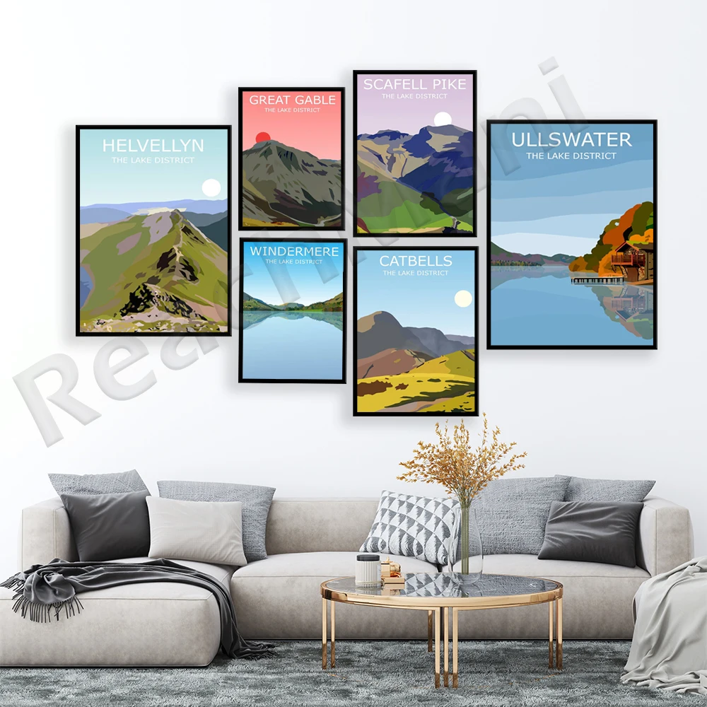 Windermere, Scarfield Pike, Carter Bells, Helvelin, Great Gables, Ullswater, Ski Scenic Hike, Lake District Art Posters