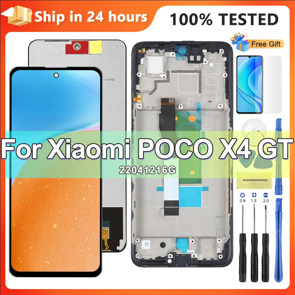 Test AMOLED For Xiaomi POCO X4 GT 22041216G LCD Display Touch Screen Digitizer Assembly Replacement For Poco X4GT LCD With Frame