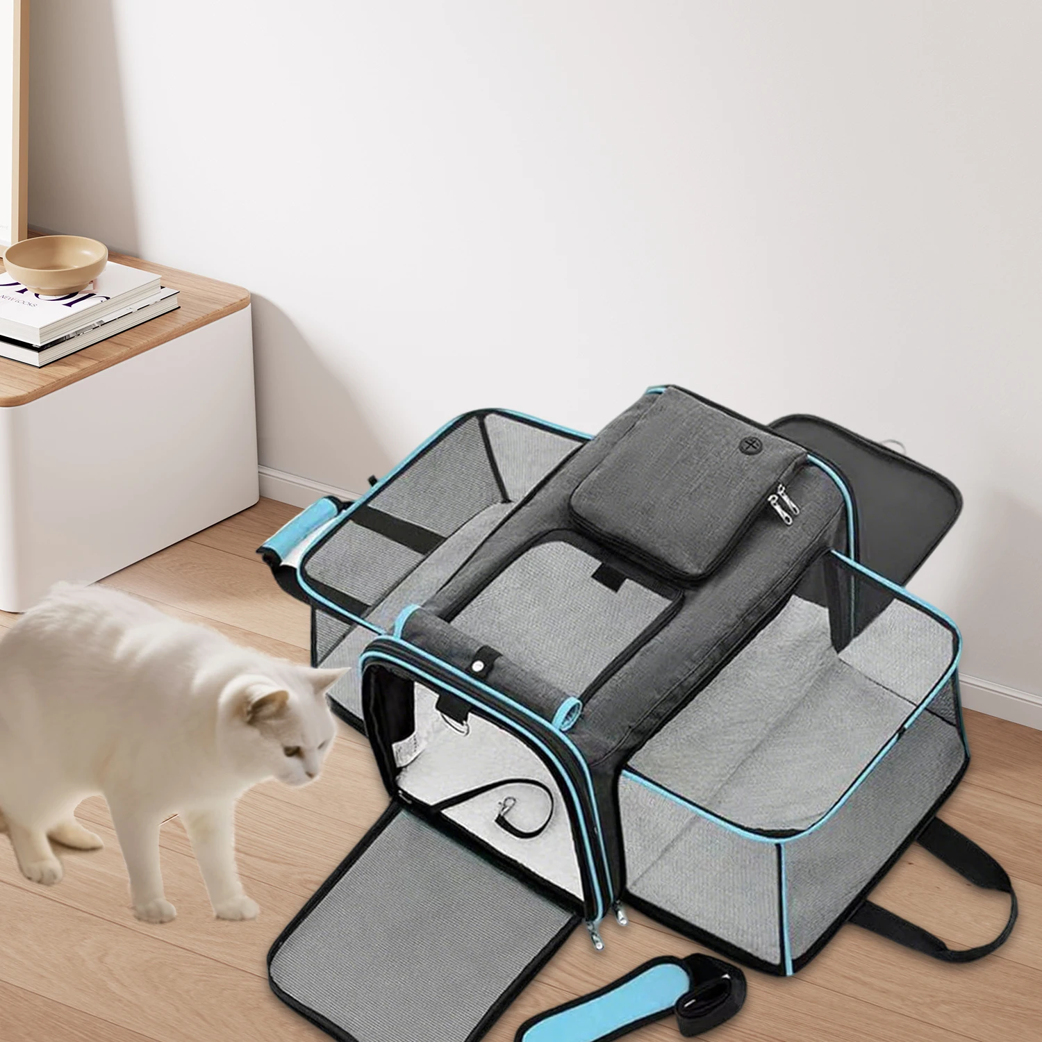 Bolsa para mascotas, bolso de hombro portátil, bolsa de transporte para gatos de viaje para coche, ventana de malla retráctil, almohadilla protectora desmontable, fácil limpieza