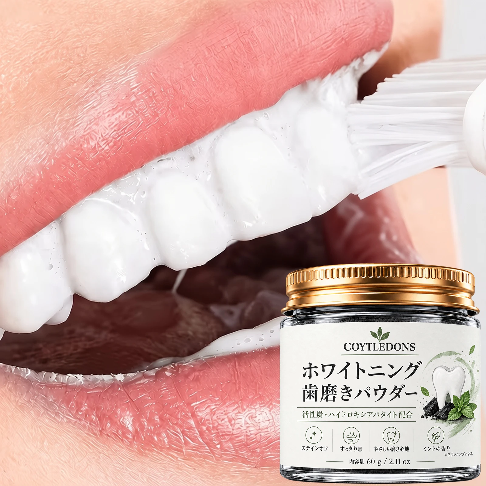 60g Activated Charcoal & Hydroxyapatite Tooth Powder Mint Flavor Deep Clean Teeth Stain Removal Fresh Breath Oral Care