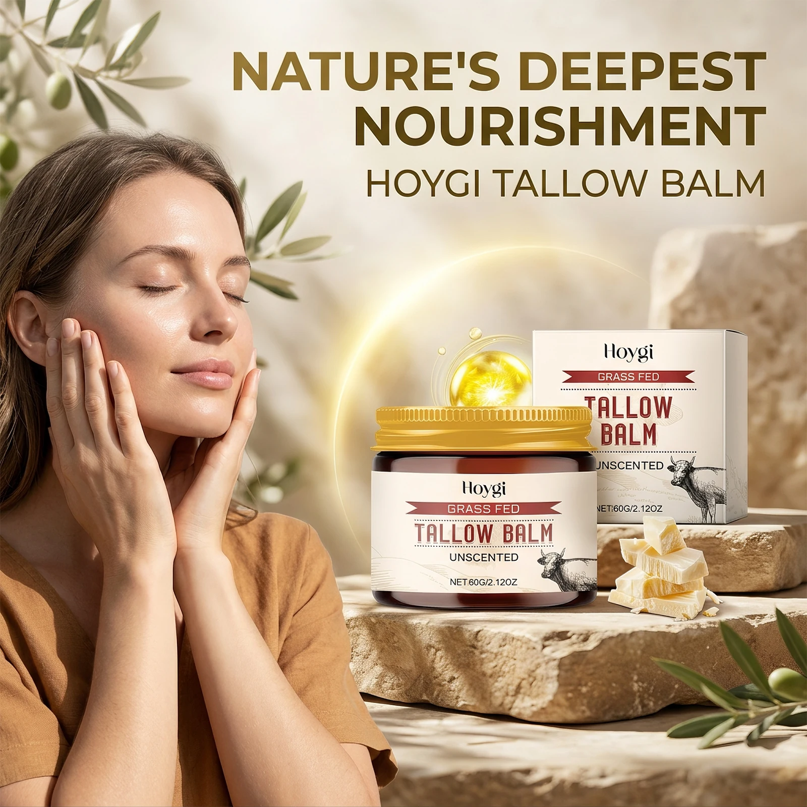 Hoygi Natural Beef Tallow Moisturizing Balm Vitamin E Coconut Oil Deep Hydrating Locking Moisture Long Lasting Nourishing Face Body Skincare