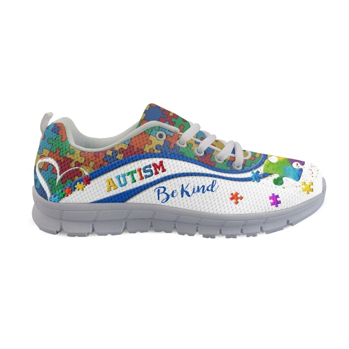 INSTANTARTS Fashion Womne's Sneakers Autism Cancer Awareness Love Heart Design Lady Shockproof Flat Shoes Comfort Lace-up Tennis