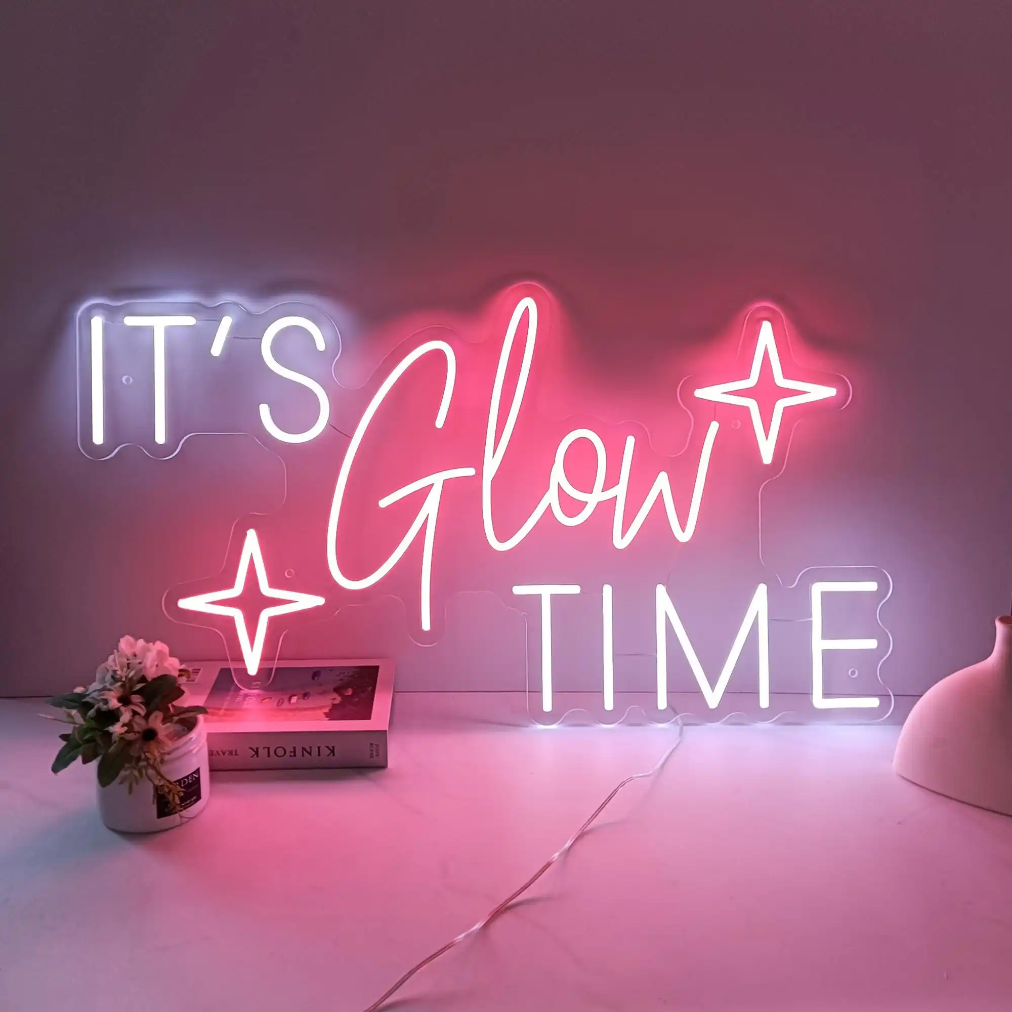 

It's Glow Time Neon Sign Beauty Salon Hair Salon Aesthetic Wall Decor Custom Sign for Business Logo Home Decor
