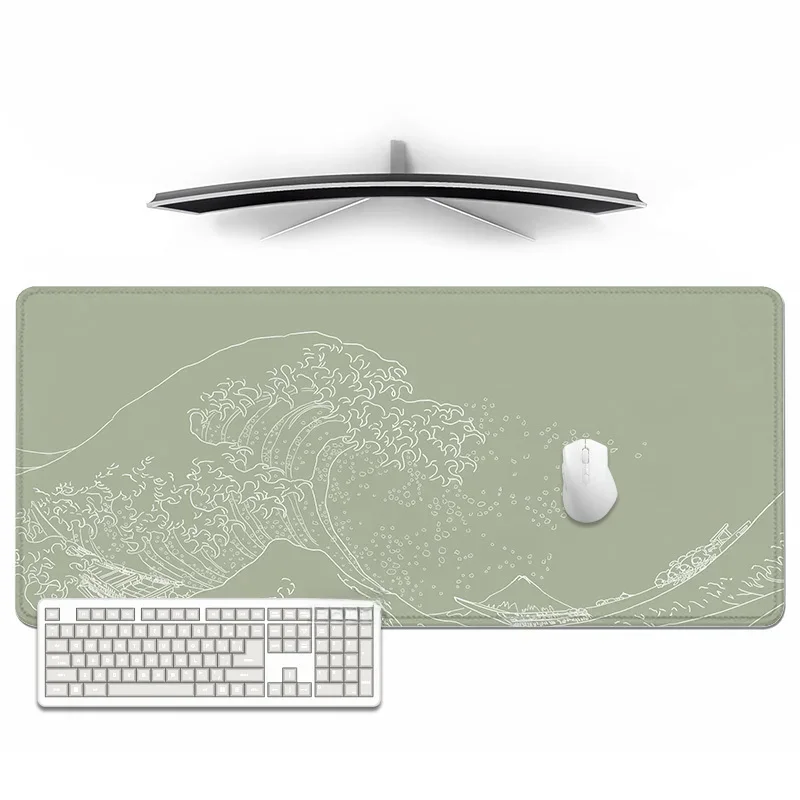 Podkładka pod mysz Green Japanese Waves Gamer XL HD Nowa duża podkładka pod mysz XXL do domu Mechaniczna podkładka pod klawiaturę Biuro Naturalna guma antypoślizgowa — zdjęcie produktu 7