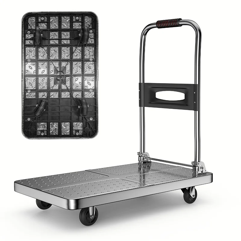 

Heavy Duty Folding Platform Trolley Silver 400lbs Capacity Silent Wheels Steel Frame PVC Durable Cart