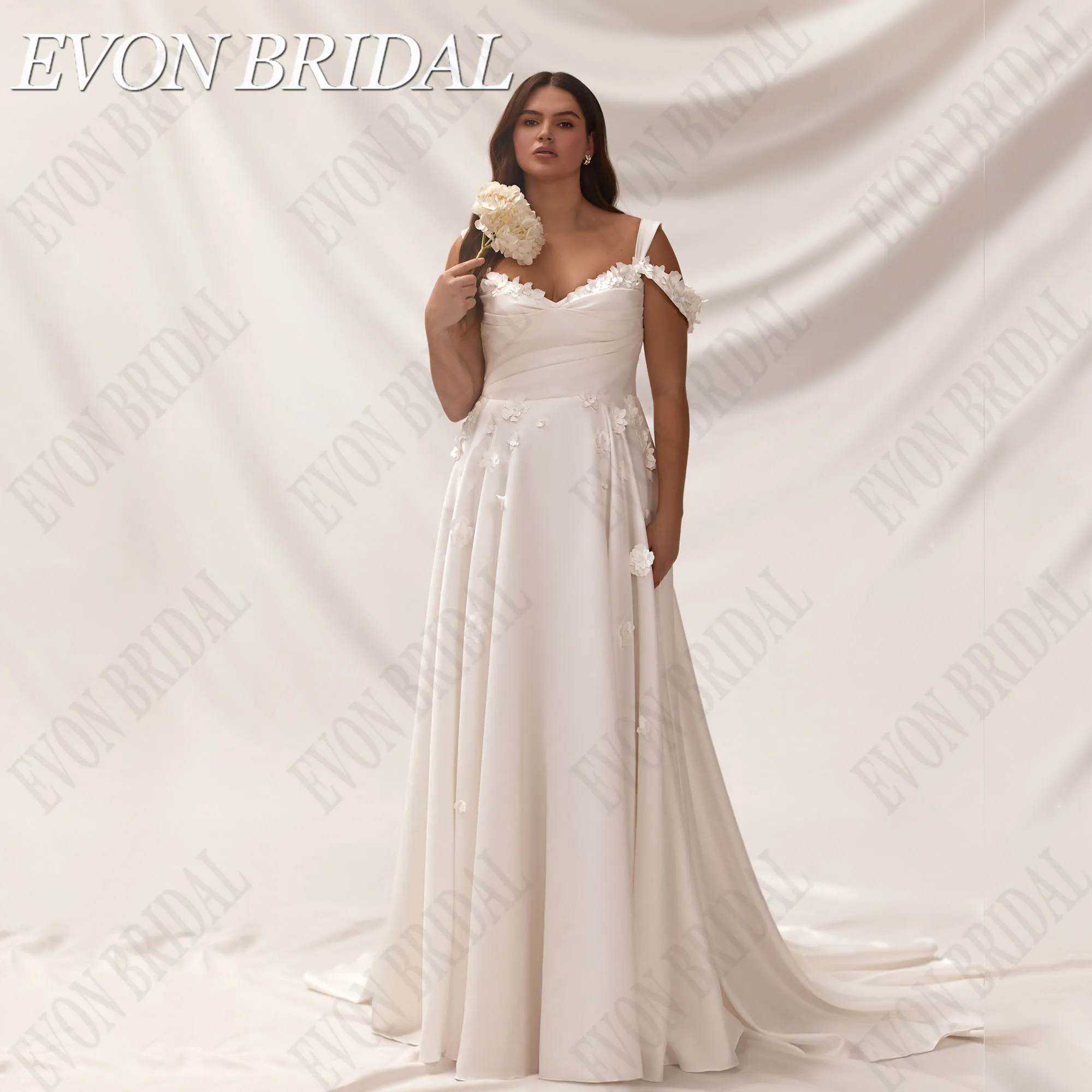 

EVON BRIDAL Plus Size Wedding Gown 3D Flowers Satin Spaghetti Straps Brides Dress Tailor-Made Women Vestidos De Novias 2024