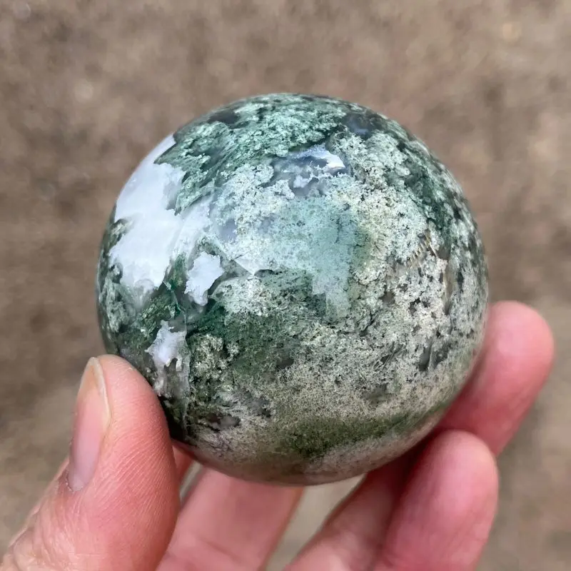 

Natural Moss Agate Sphere Handcrafted Crystal Ball Healing Meditation Home Decor Energy Balance