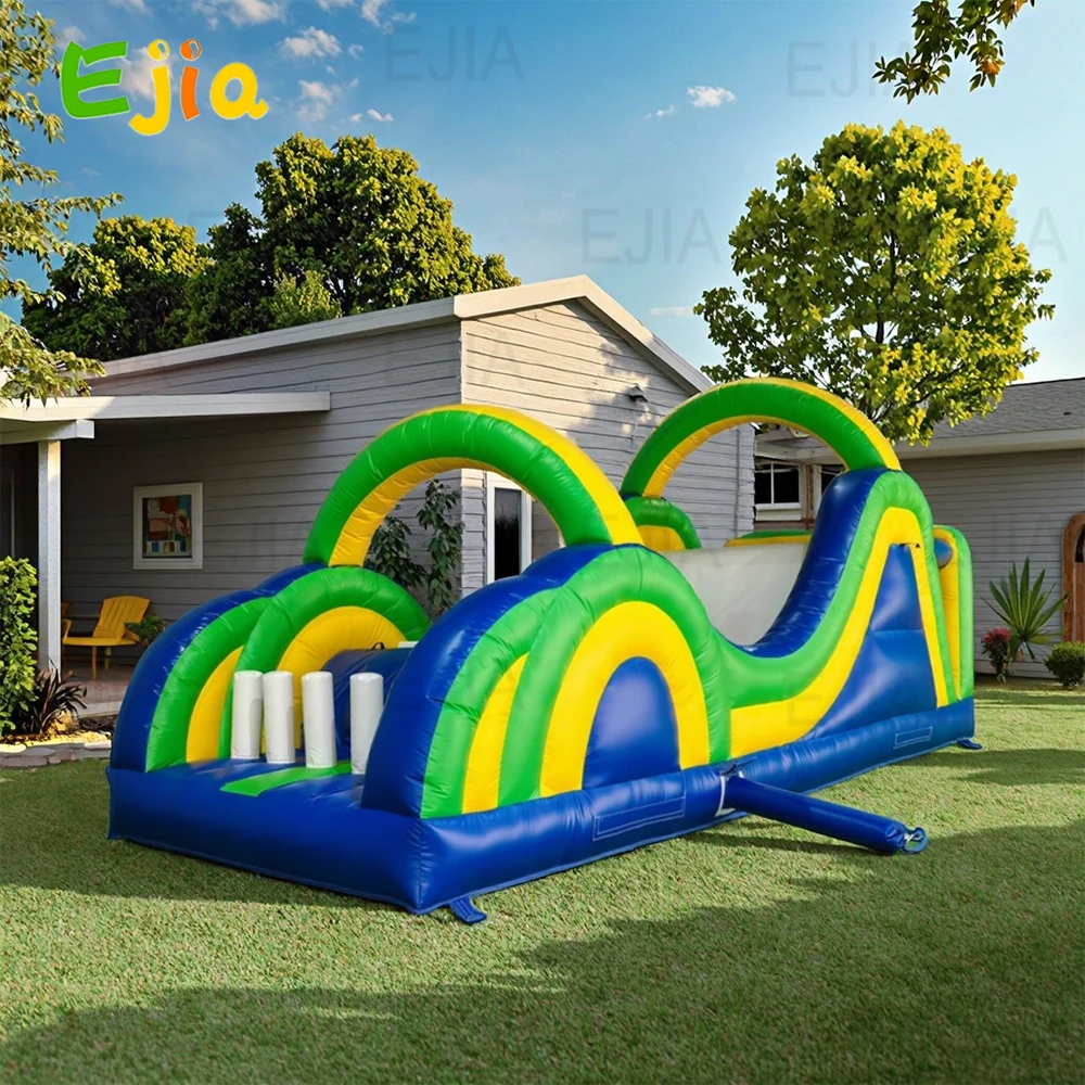 Corso di ostacoli gonfiabile personalizzato per corsa radicale con parete da arrampicata Parco giochi per saltare commerciale Corso di ostacoli interattivo per bambini