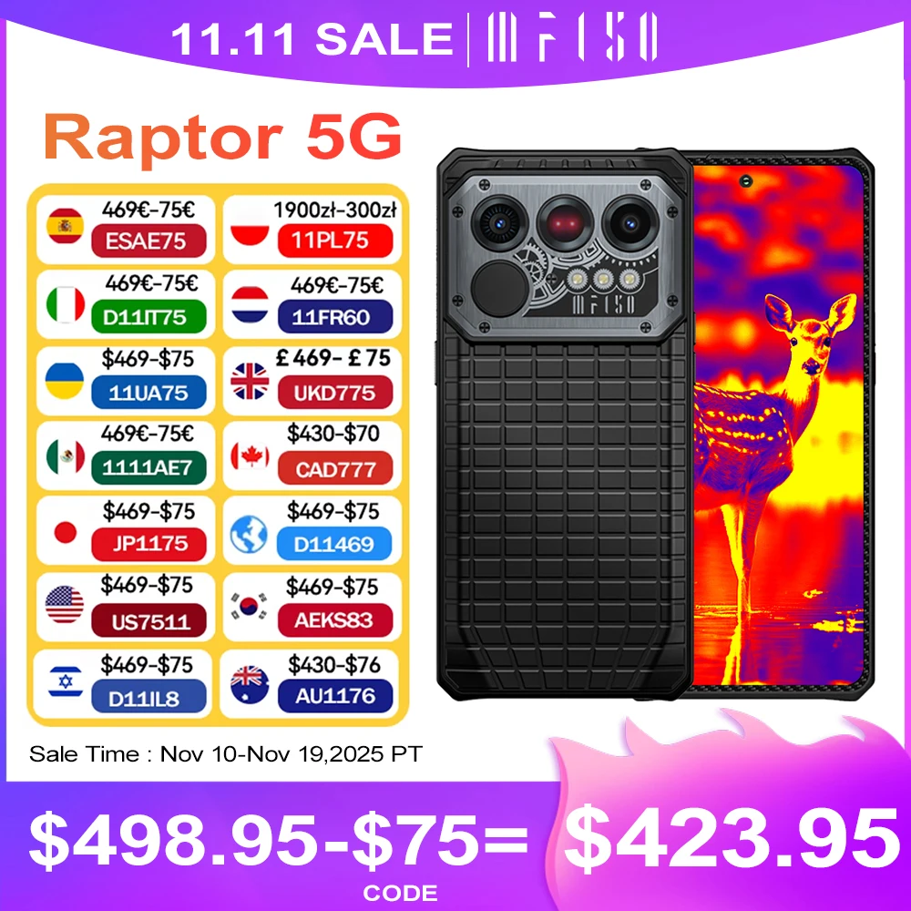 IIIF150 Raptor 5G Rugged Machine Android 14 16GB+512GB 6.78'' 120Hz AMOLED Display 10000mAh 50MP UltraThin Rugged Smartphone