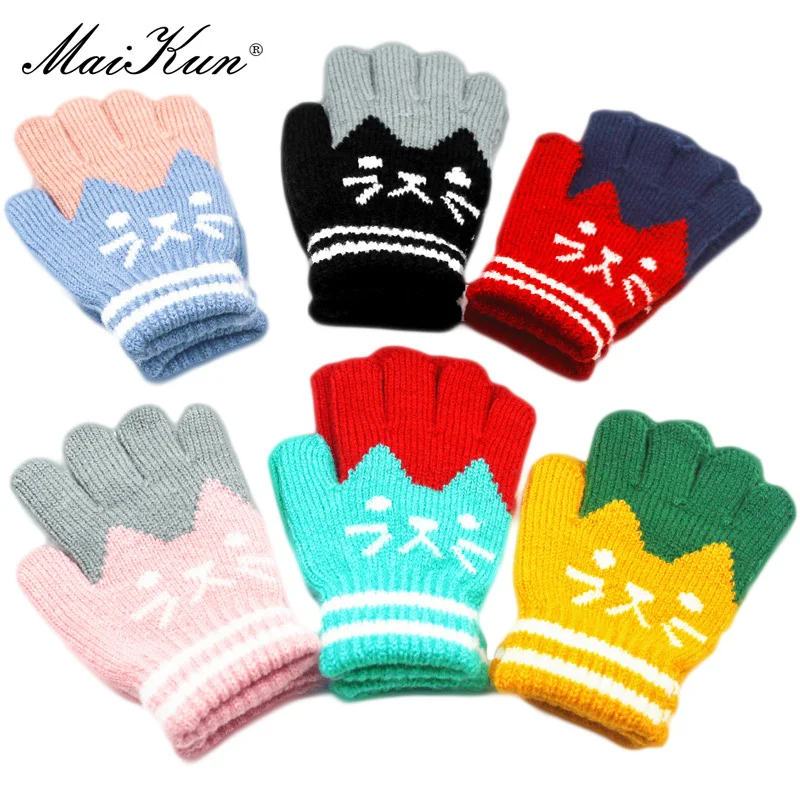 

Maikun Children's Cartoon Gloves Winter Warm Kitten Fashion Cute Pupils Cashmere Knitted Gloves