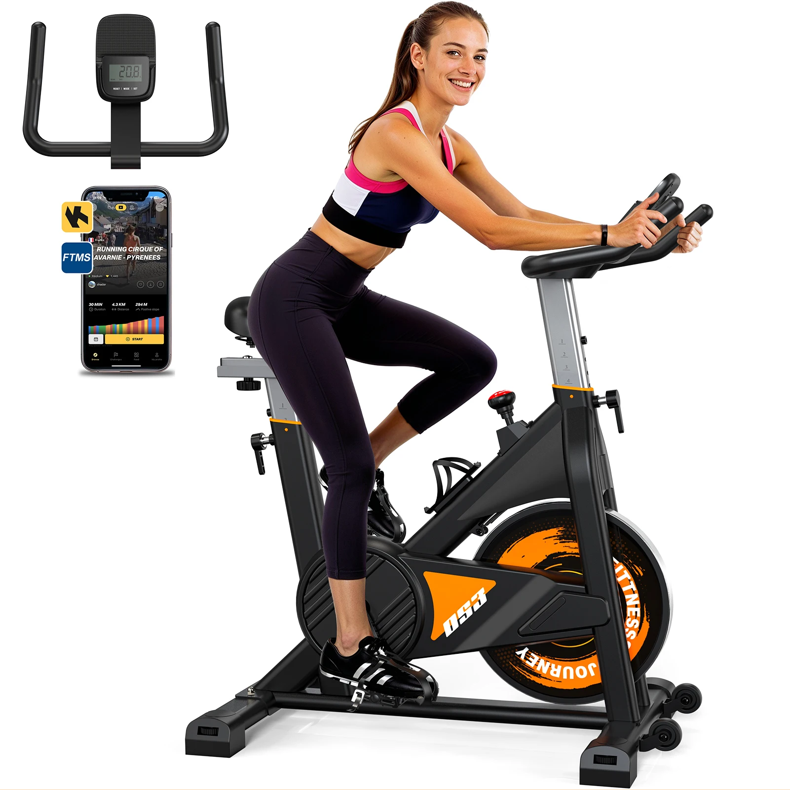 Ergomètre magnétique pour vélo d'exercice MettleMatic avec Bluetooth, vélos de fitness d'intérieur avec moniteur LCD, capacité de charge de 160 kg