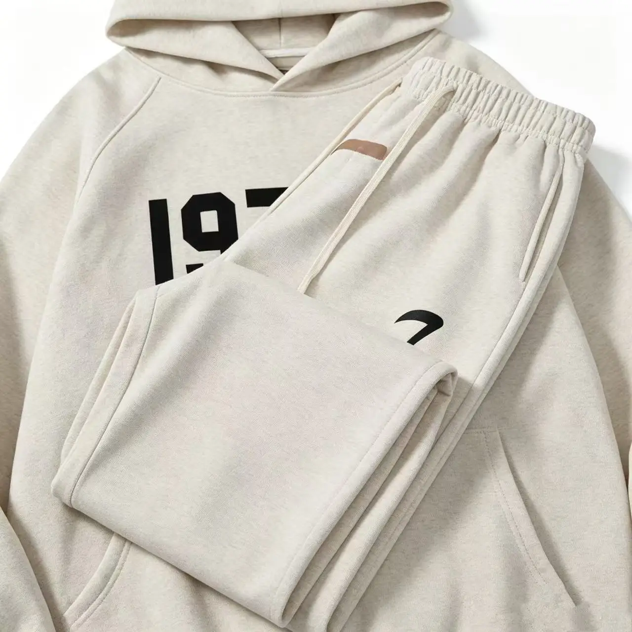 Men Women 2‑Piece Tracksuit, Vintage Number Graphic Hoodie & Jogger Pants Set, Minimalist High Street Matching Sweat Suit