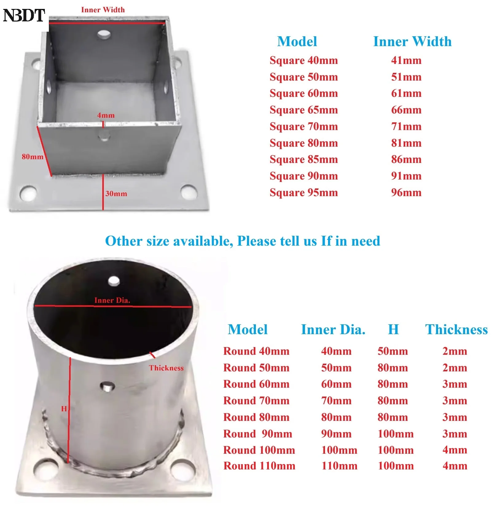 1Pc Stainless Steel Round Square Post Anchor Base Flange For Wood Fence Railing
