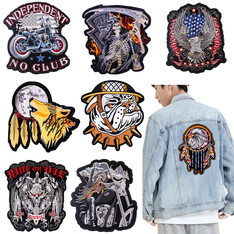 Locomotive Large Back Embroidery Patch Iron On Patches For Clothing Punk Skull Embroidered Patches On Clothes For Jacket Ironing