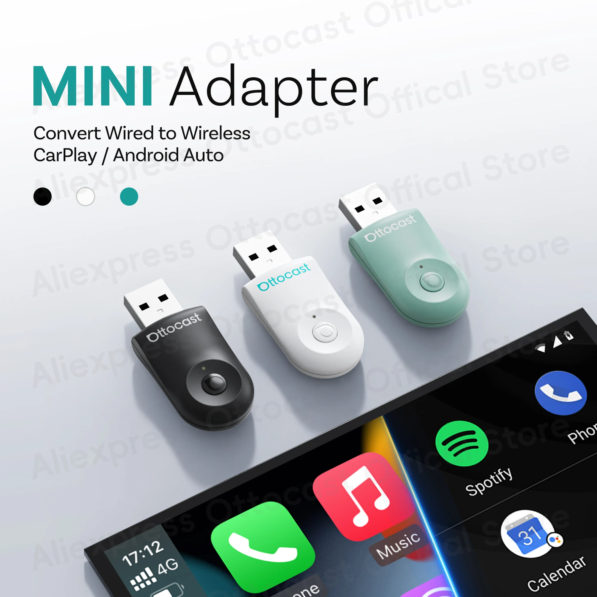 OTTOCAST MINI Adapter Kabelloser CarPlay Android Auto USB-Dongle Bluetooth Auto-Zubehör 2026 für VW Mazda Chery Toyota Ford – Detail 2