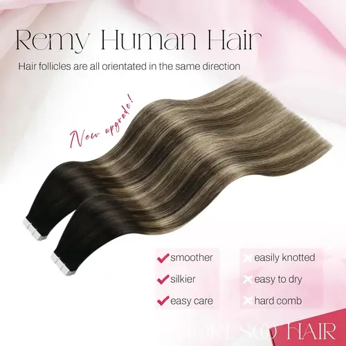 Imagen 2 del producto Cinta Moresoo en extensiones de cabello humano, extensión de cabello Remy liso brasileño, cinta Invisible Natural sin costuras ins 100% cabello Real