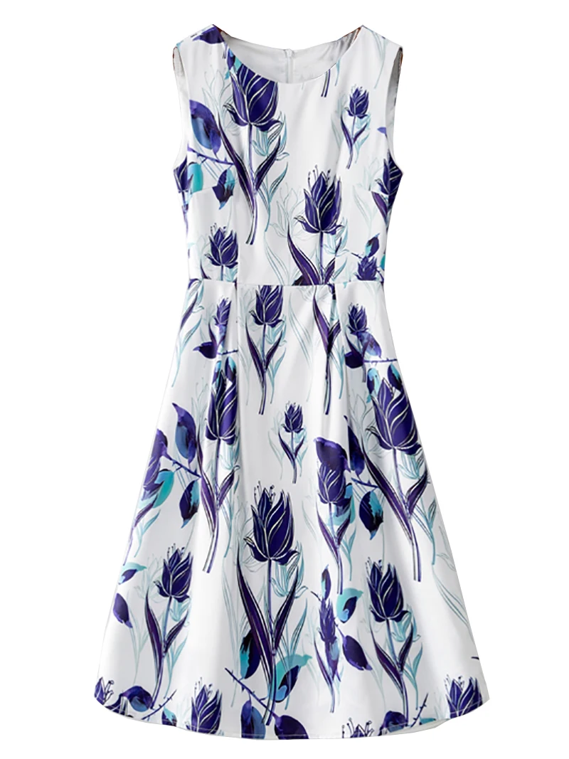 Elegante mouwloze bloemenprintjurk voor dames Vintage A-lijn zomercasual feestjurken