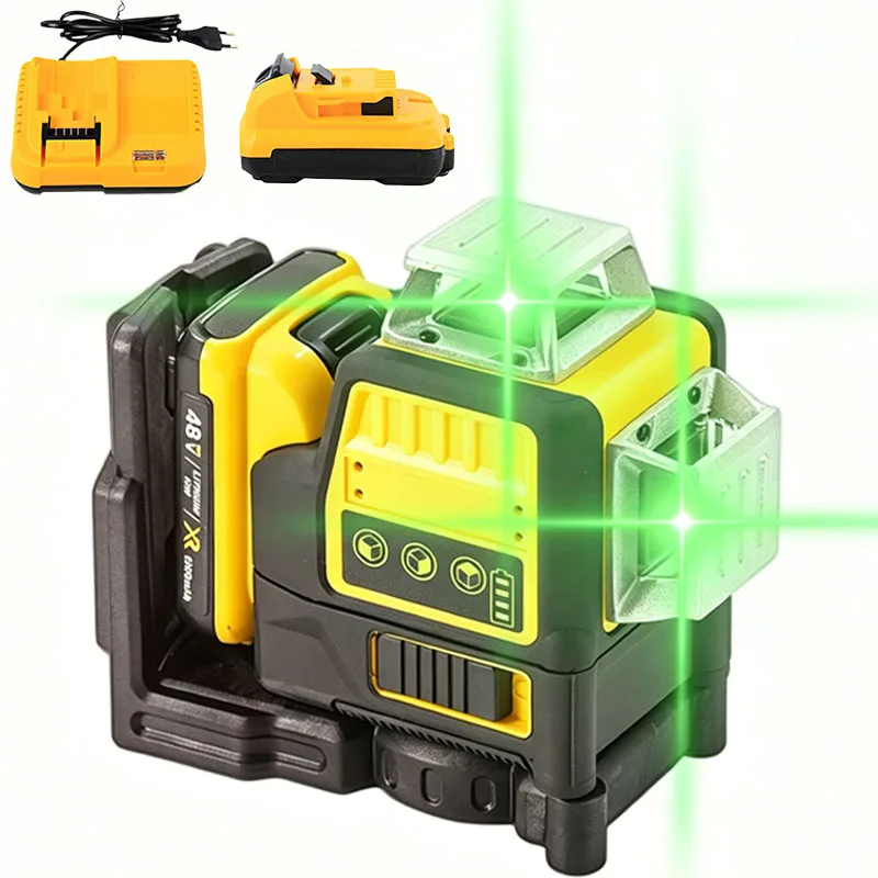 Niveau laser professionnel 3D 12 lignes, 360 degrés verticaux, batterie au lithium 12V, outil de mesure de niveau à lumière verte horizontale pour extérieur