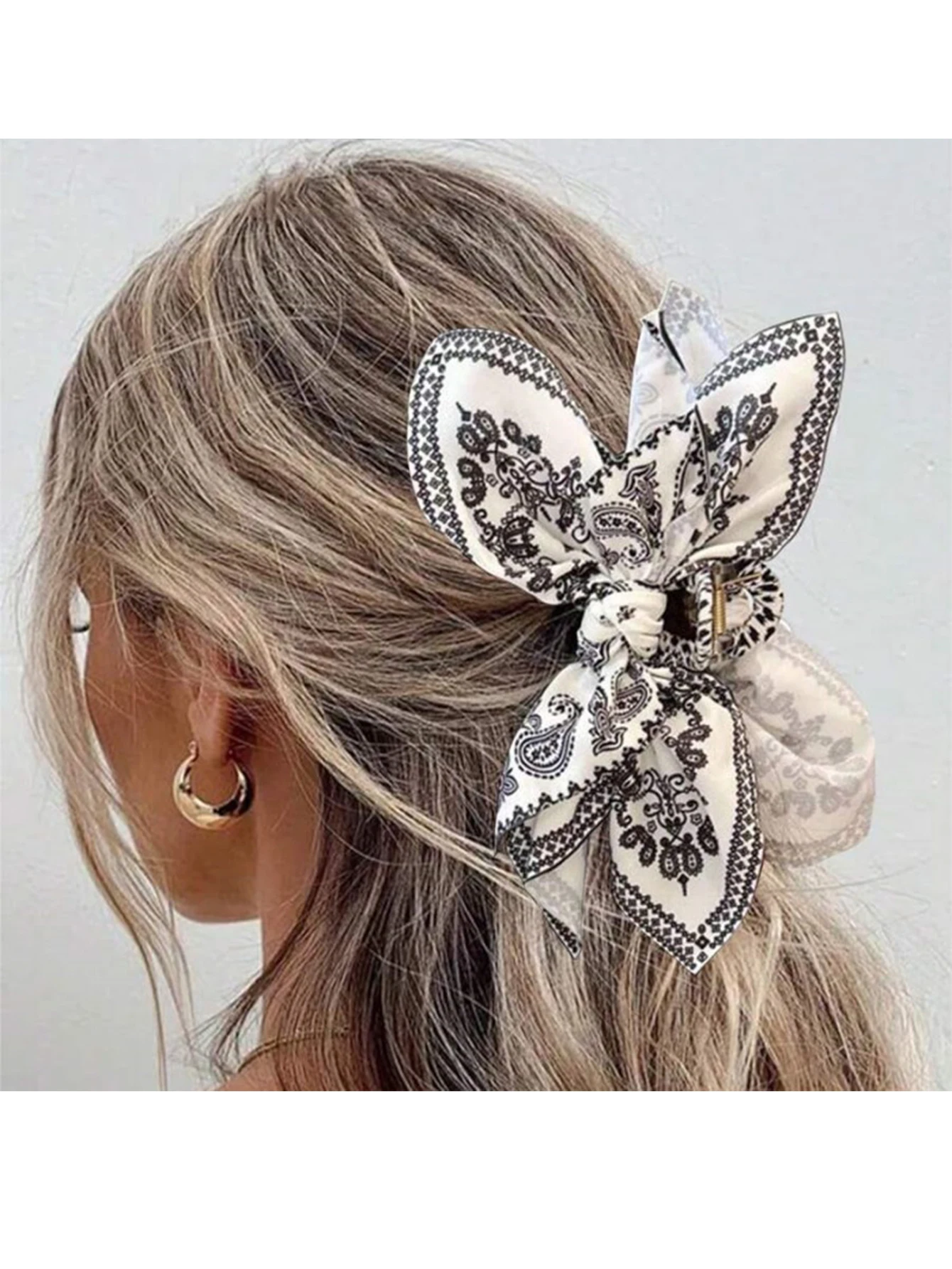 Bohemian Style Bow Hair Claw Cashew Paisley Shark Clip Large Size Hair Clips Boho Vacation Headwear Women Hair Accessories