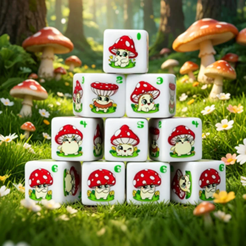 12Pcs Mushroom D6 Dice Set RPG Dice for Board Games Role Playing Family Game Night Thanksgiving Christmas Gift