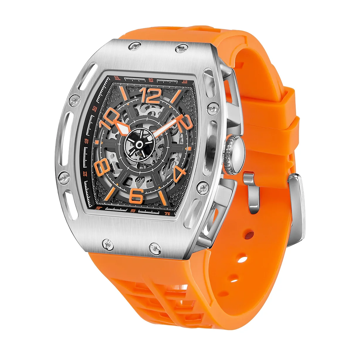 Alta Qualidade RM estilo esqueleto Dial Watch Rubber Band Japão Movimento Men Quartz Watch