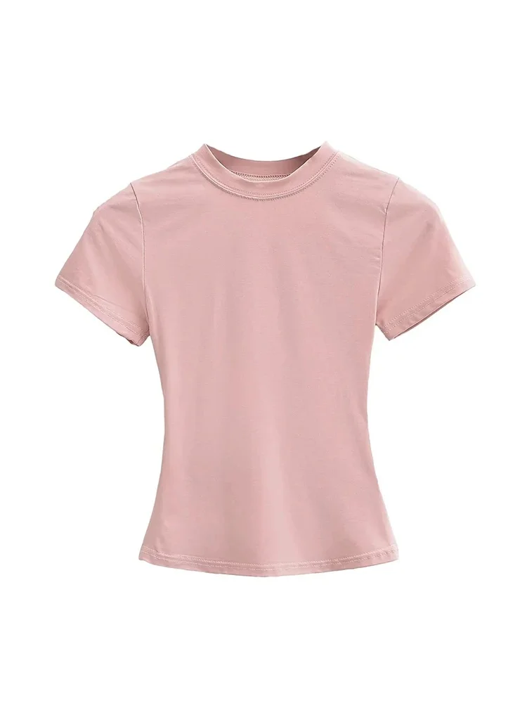 T-shirt manches courtes pour femmes, décontracté, de haute qualité, Sexy, Slim, tendance, couleur unie, vêtements y2k, 2025