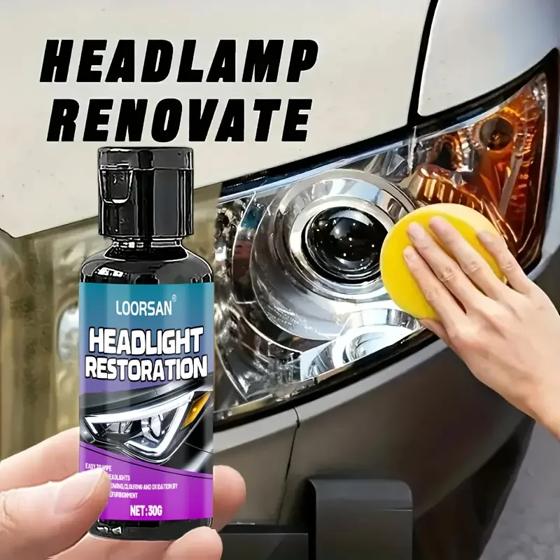 Headlight brightness restoration cream, no sanding required, removes yellowing and haze, long-lasting clarity