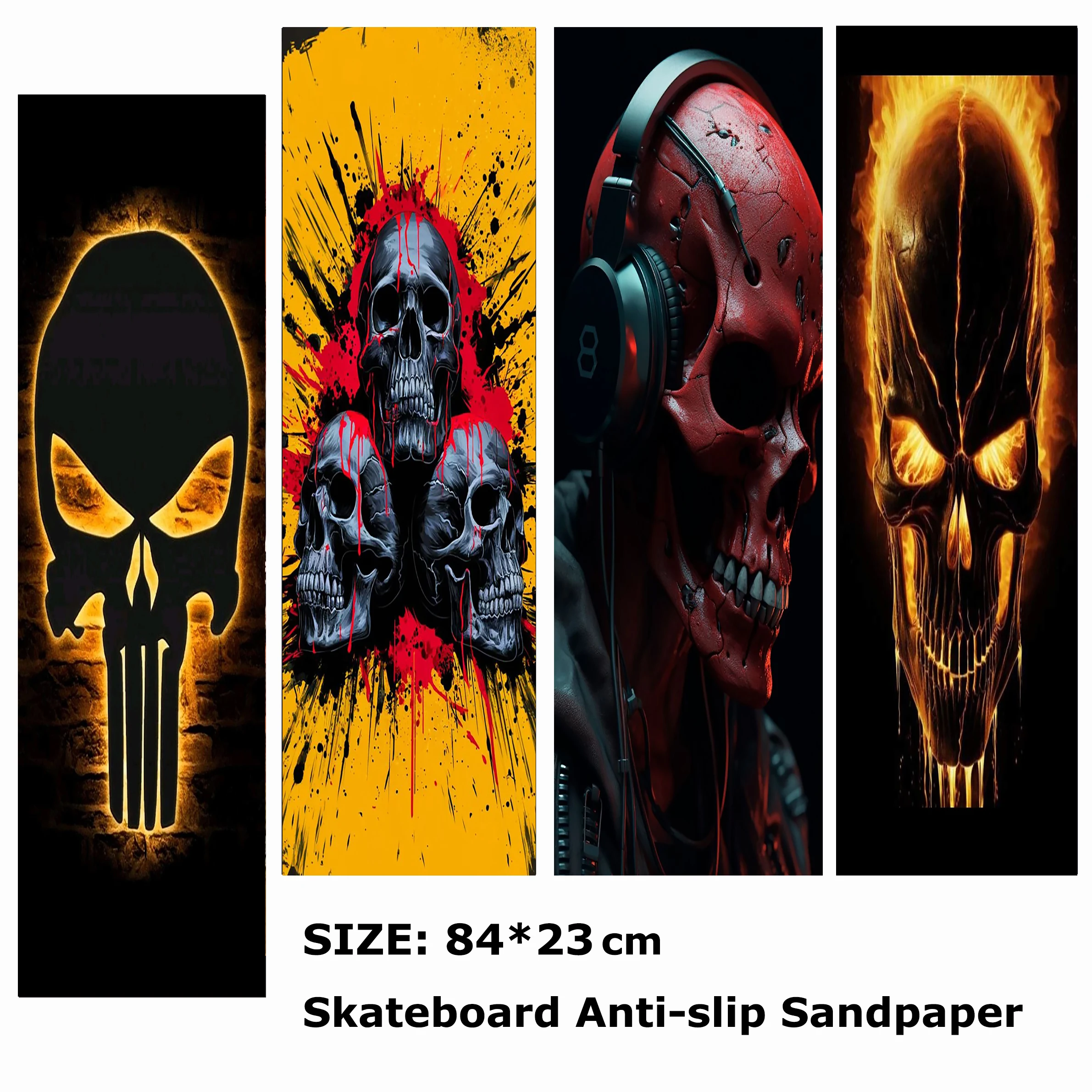 

Golden Skull With Headphones Pattern Electric Scooter Anti-slip Sticker Sandpaper Skateboard Grip Tape Sheet 84*23cm