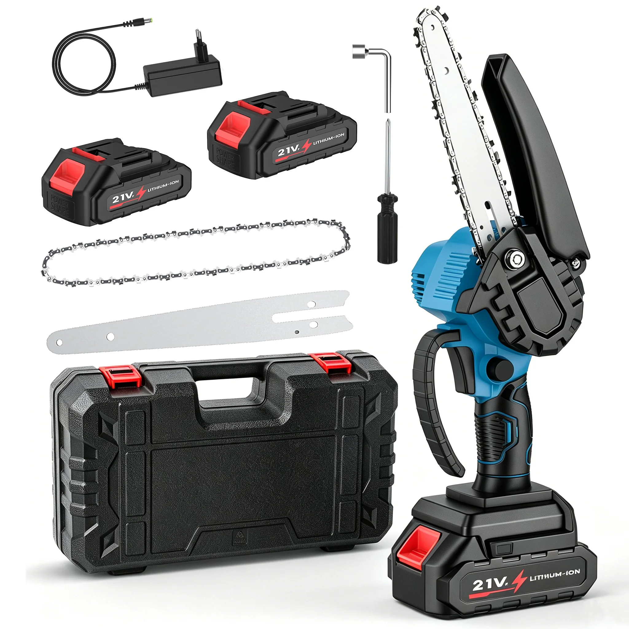 6-inch Electric Chainsaw: One-handed operation, lightweight and portable. A mini chainsaw designed for tree pruning and woodworking—perfect for trimming garden branches, pruning garden plants, and tackling household chores.