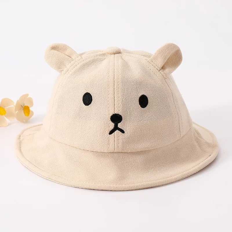 Cute Bear Baby Bucket Hat With Ears Boy Girl Cotton Kids Sun Hat Outdoor Summer Child Panama Cap