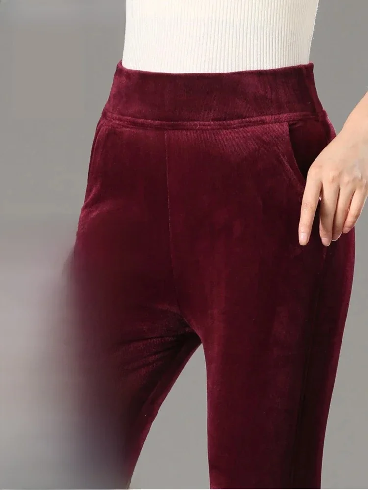 Grube aksamitne spodnie ołówkowe zimowe damskie puchowe bawełniane ciepłe duże rozmiary 5xl wąskie Pantalones wysokiej talii legginsy do kostek Spodnie — zdjęcie 2