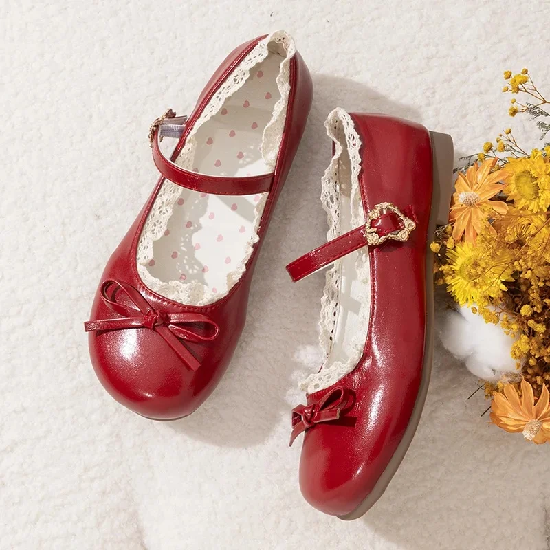 Printemps automne rose blanc Mary Janes chaussures plates femme bout rond boucle sangle Lolita filles étudiant ballerines grande taille
