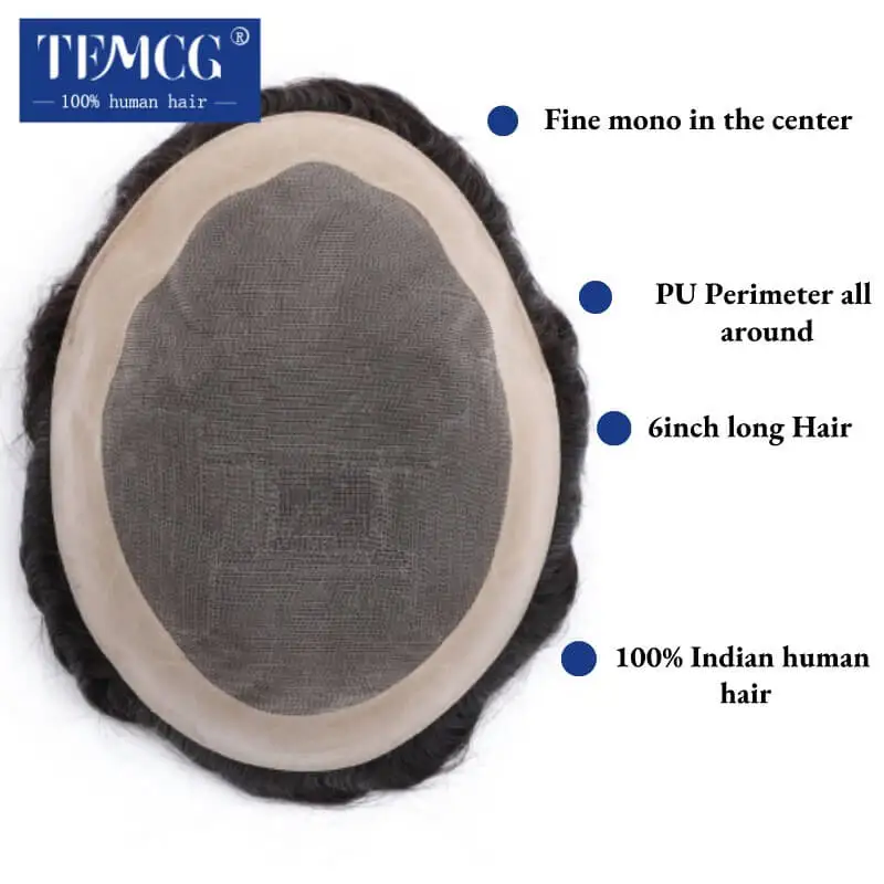 Men Wig Human Hair Toupee Mono Male Wig 130% Density Durable Male Hair Prosthesis Toupee Men 6