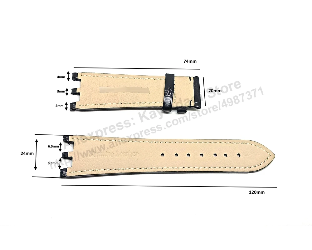 24mm Black Genuine Leather Watch Band Strap Compatible for Versace V-RACE DIVER VAK050016 , VAK010016