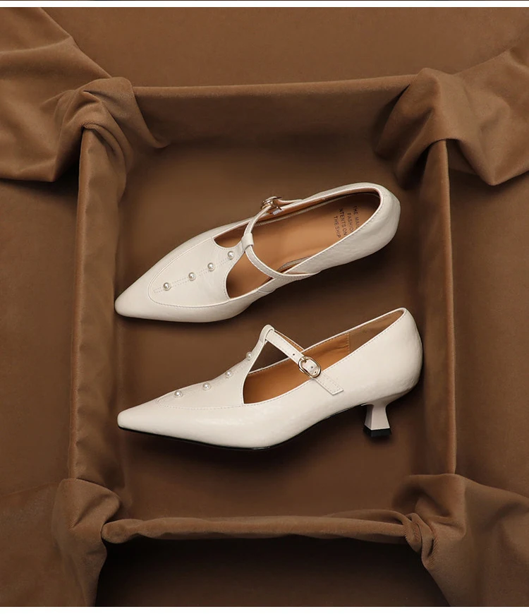 SHOEBOX French retro pearl thong buckle Mary Jane shoes for women in summer, pointed and slim heels, single order shoes