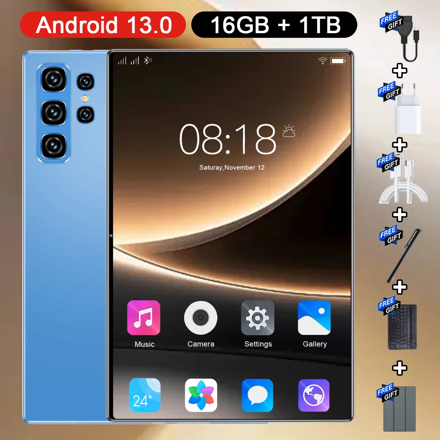 Tablet Globale Android 13 da 10,36 Pollici, 20000mAh, 14 Core, 16GB+1TB, 5G WiFi, Dual SIM, Fotocamera 16+32MP, Tablet per Ufficio