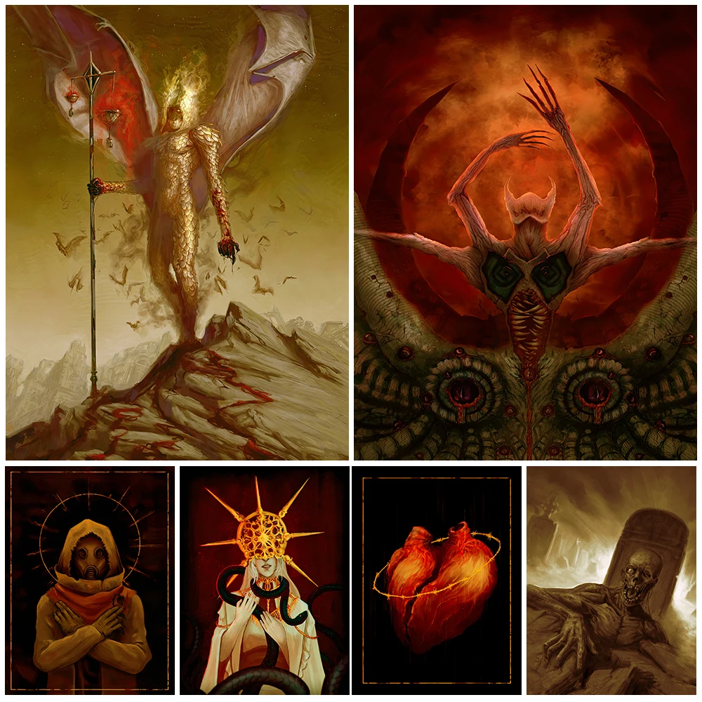Undead Variant And Lost Souls Vintage Wall Art Canvas Painting Devil Heart Retro Poster And Prints Home Decoration Unframed