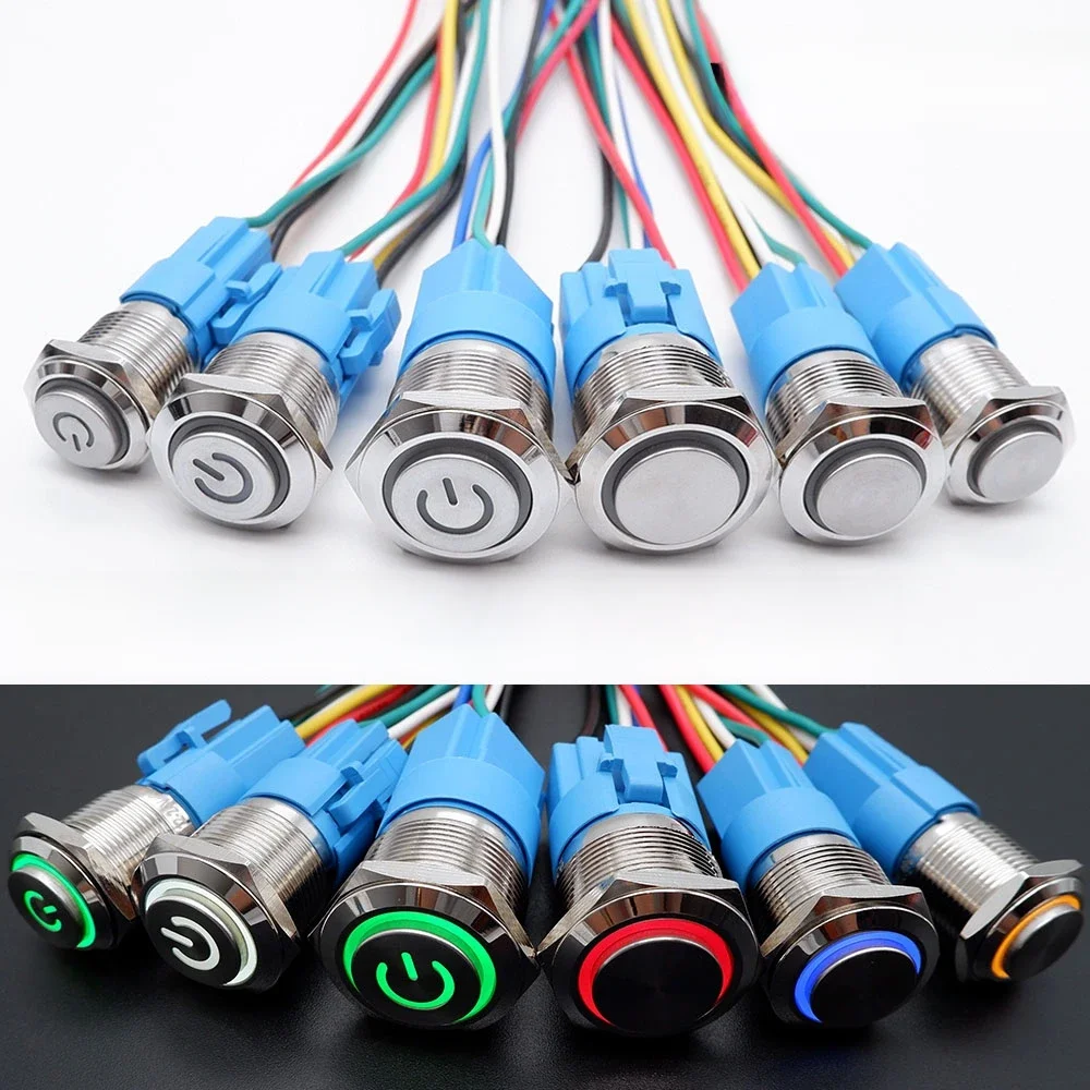 Joli à bouton en métal étanche pour voiture, bouton poussoir interrupteur connecté, LED bouton on off bouton marche arret 1NO1NC, 3V, 5V, 12V, 220V, 16mm, 19mm, 22mm