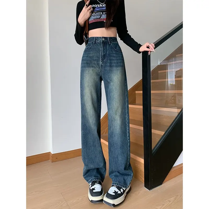 Shascullfites Vintage Blue High-Waisted Loose Fit Straight Leg Wide Leg Jeans Plus Size Jeans